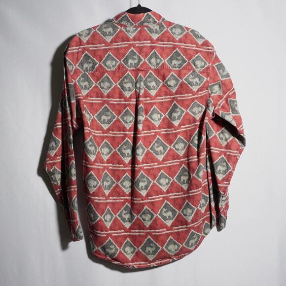 VTG Woolrich Red Buffalo Moose Deer Elk Button Up Shirt Cabin Hunting M Dad Gift - Picture 3 of 7